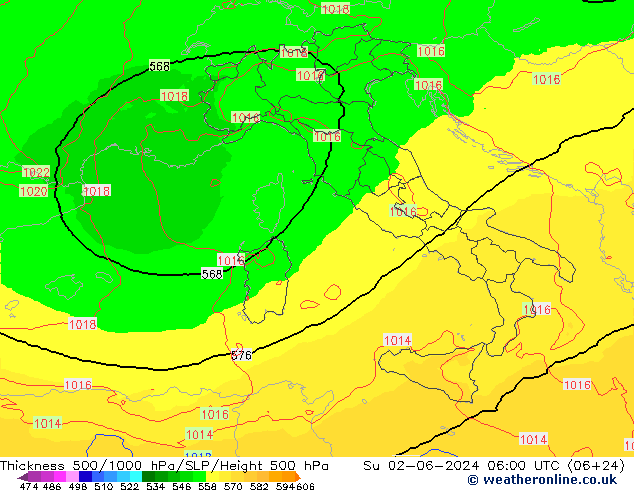 Thck 500-1000hPa UK-Global Su 02.06.2024 06 UTC