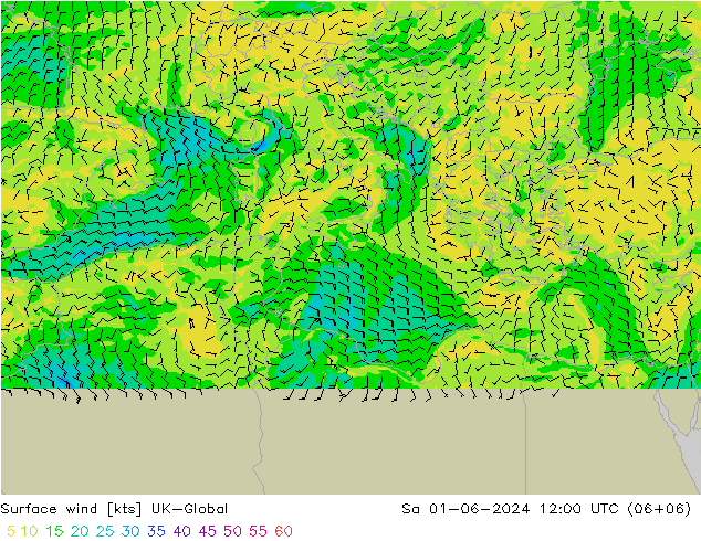 Viento 10 m UK-Global sáb 01.06.2024 12 UTC