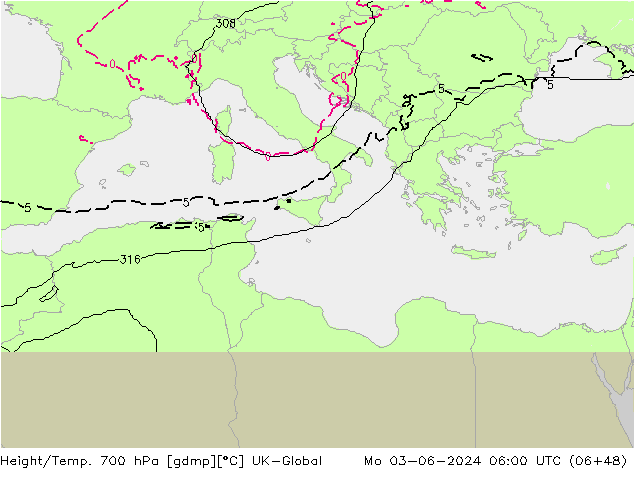 Yükseklik/Sıc. 700 hPa UK-Global Pzt 03.06.2024 06 UTC