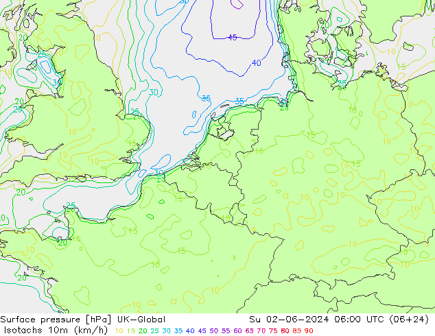 Isotachs (kph) UK-Global Su 02.06.2024 06 UTC