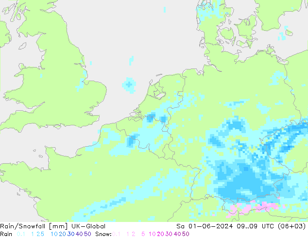 Rain/Snowfall UK-Global Sáb 01.06.2024 09 UTC