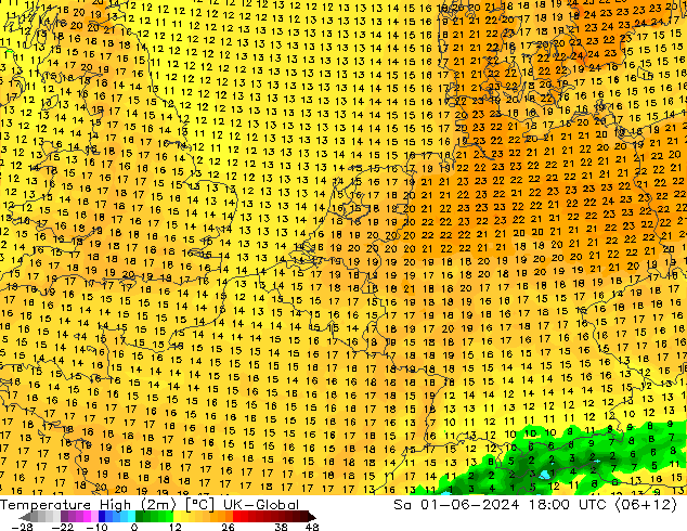 Höchstwerte (2m) UK-Global Sa 01.06.2024 18 UTC