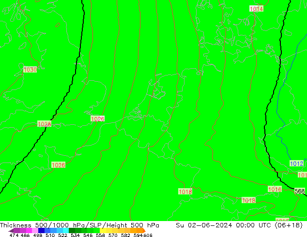 Thck 500-1000hPa UK-Global Dom 02.06.2024 00 UTC