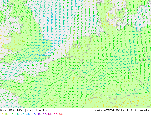 Vento 850 hPa UK-Global Dom 02.06.2024 06 UTC