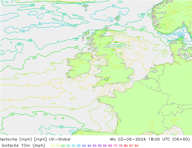 Isotachs (mph) UK-Global lun 03.06.2024 18 UTC