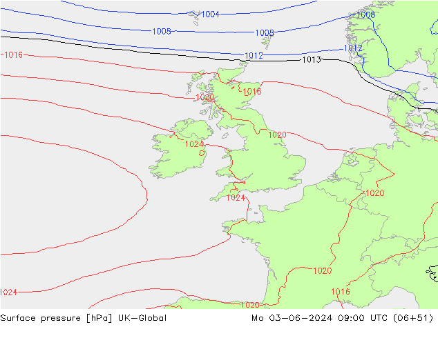 приземное давление UK-Global пн 03.06.2024 09 UTC