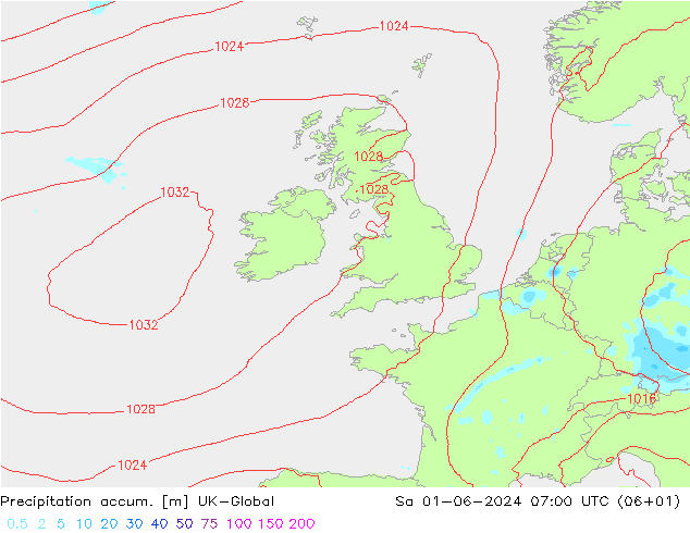 Precipitation accum. UK-Global сб 01.06.2024 07 UTC