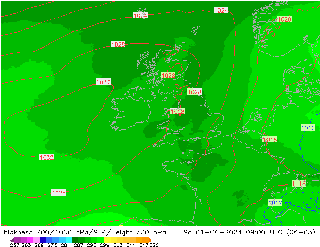 Thck 700-1000 hPa UK-Global Sa 01.06.2024 09 UTC