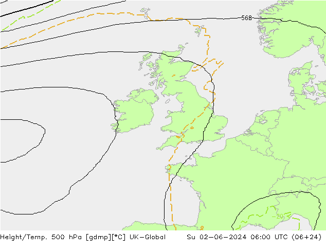 Hoogte/Temp. 500 hPa UK-Global zo 02.06.2024 06 UTC