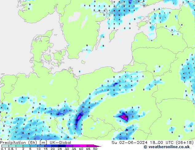 Yağış (6h) UK-Global Paz 02.06.2024 00 UTC