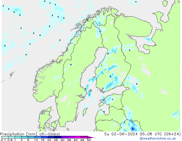 降水 UK-Global 星期日 02.06.2024 06 UTC