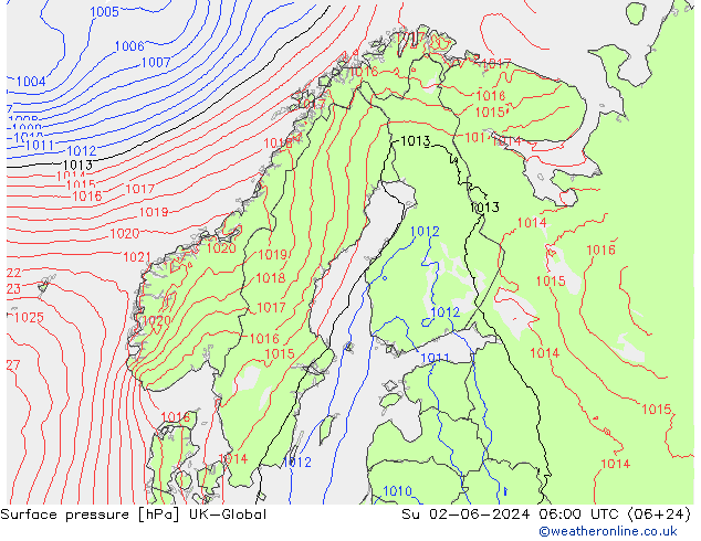 地面气压 UK-Global 星期日 02.06.2024 06 UTC