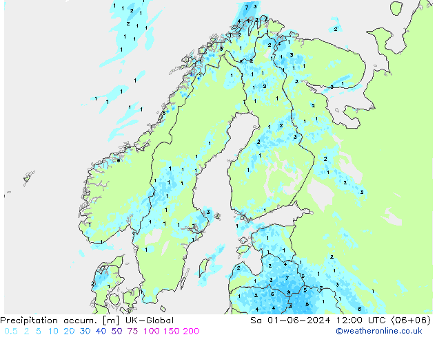 Precipitation accum. UK-Global сб 01.06.2024 12 UTC