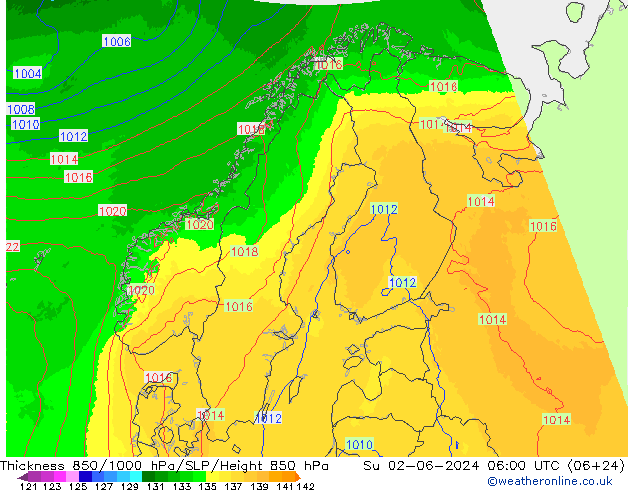 850-1000 hPa Kalınlığı UK-Global Paz 02.06.2024 06 UTC