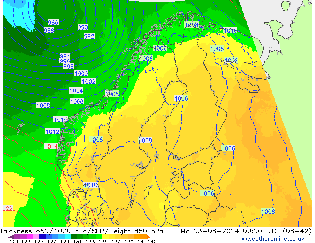 Thck 850-1000 hPa UK-Global lun 03.06.2024 00 UTC