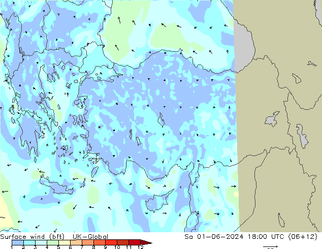 Surface wind (bft) UK-Global Sa 01.06.2024 18 UTC