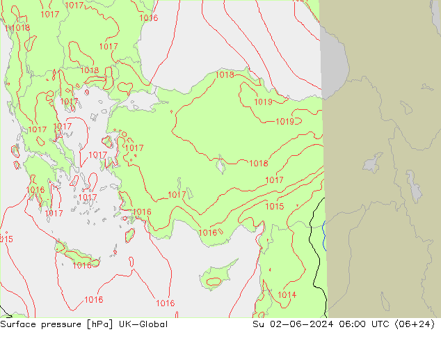 Atmosférický tlak UK-Global Ne 02.06.2024 06 UTC