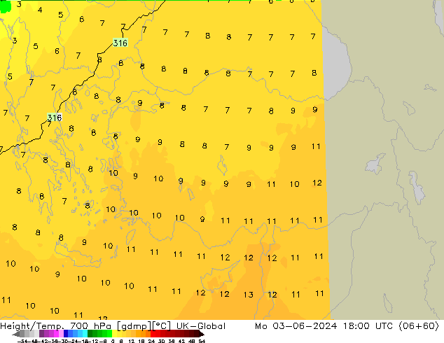 Hoogte/Temp. 700 hPa UK-Global ma 03.06.2024 18 UTC