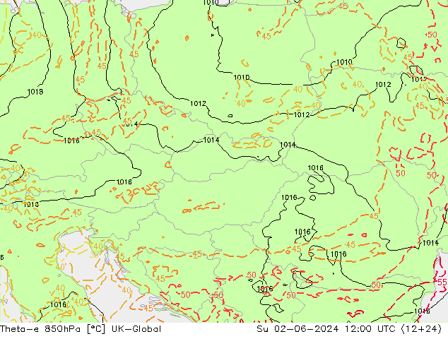 Theta-e 850hPa UK-Global Dom 02.06.2024 12 UTC