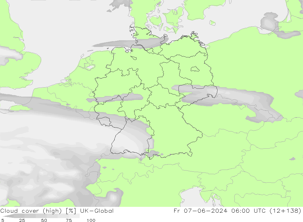 Cloud cover (high) UK-Global Fr 07.06.2024 06 UTC