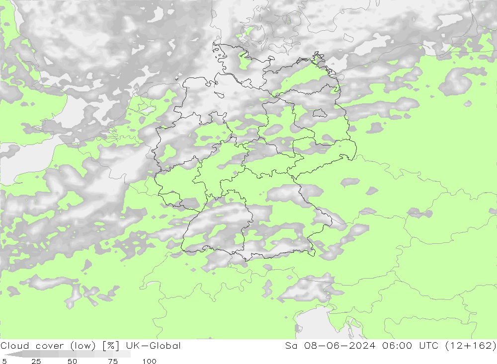 Cloud cover (low) UK-Global Sa 08.06.2024 06 UTC