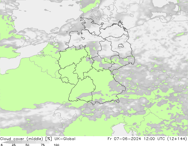 Cloud cover (middle) UK-Global Fr 07.06.2024 12 UTC