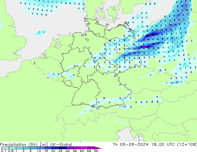 Precipitación (6h) UK-Global jue 06.06.2024 00 UTC