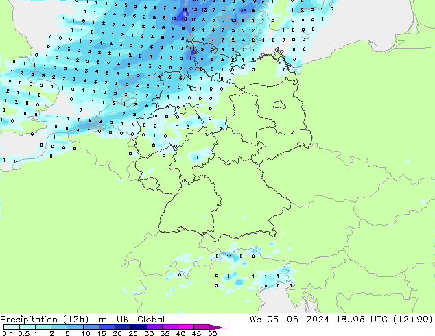 Precipitation (12h) UK-Global We 05.06.2024 06 UTC