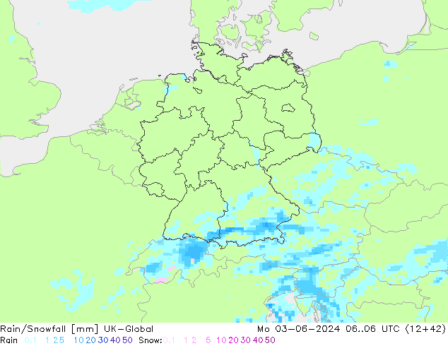 Rain/Snowfall UK-Global lun 03.06.2024 06 UTC