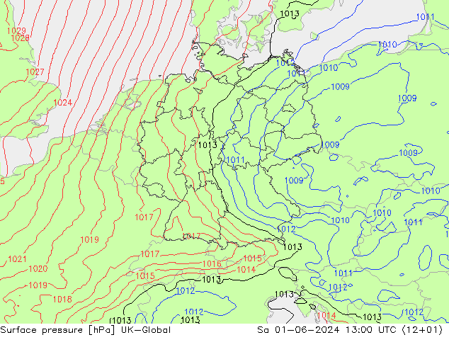 Atmosférický tlak UK-Global So 01.06.2024 13 UTC