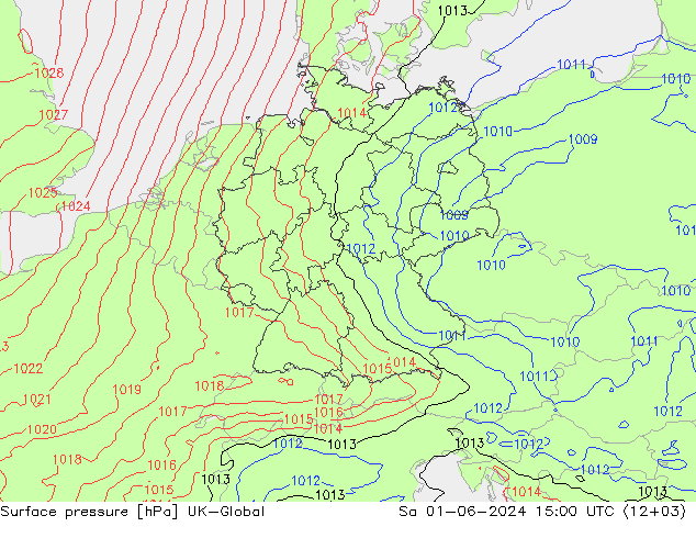 Atmosférický tlak UK-Global So 01.06.2024 15 UTC