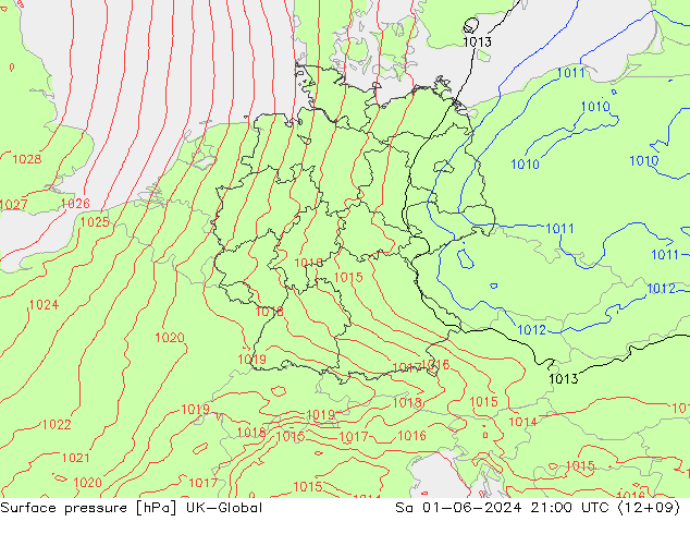 Surface pressure UK-Global Sa 01.06.2024 21 UTC