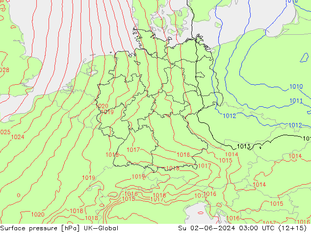 Surface pressure UK-Global Su 02.06.2024 03 UTC