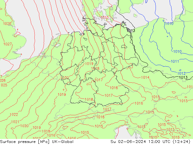 Presión superficial UK-Global dom 02.06.2024 12 UTC