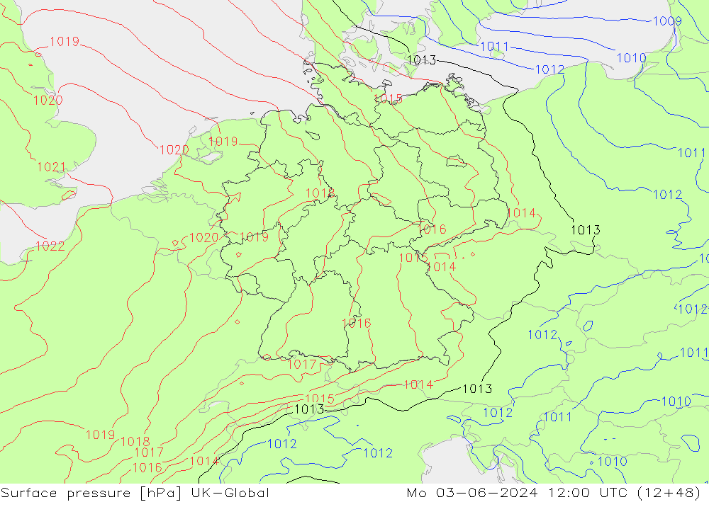 Surface pressure UK-Global Mo 03.06.2024 12 UTC