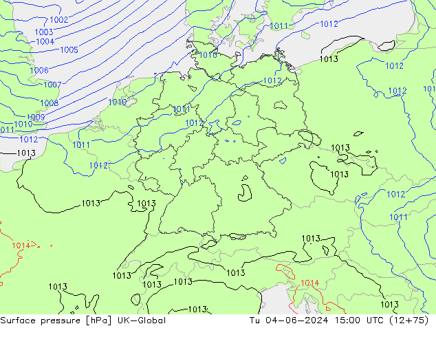 Surface pressure UK-Global Tu 04.06.2024 15 UTC