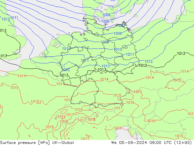 Presión superficial UK-Global mié 05.06.2024 06 UTC
