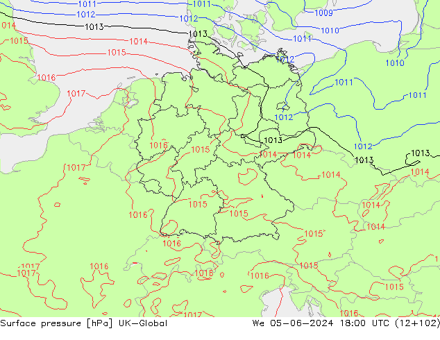 Surface pressure UK-Global We 05.06.2024 18 UTC