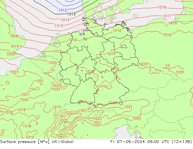 Atmosférický tlak UK-Global Pá 07.06.2024 06 UTC