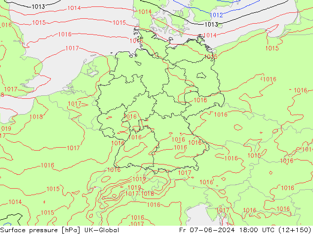 Presión superficial UK-Global vie 07.06.2024 18 UTC