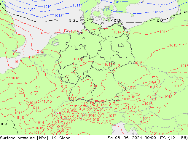 Pressione al suolo UK-Global sab 08.06.2024 00 UTC