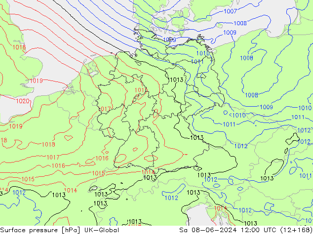 Surface pressure UK-Global Sa 08.06.2024 12 UTC