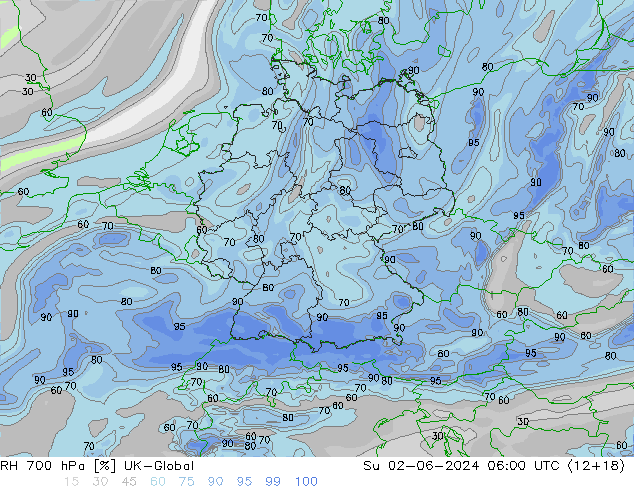 RH 700 hPa UK-Global dom 02.06.2024 06 UTC