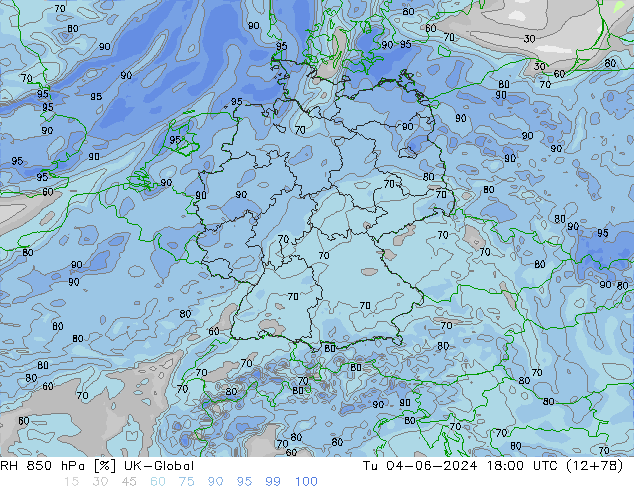 RH 850 hPa UK-Global Tu 04.06.2024 18 UTC