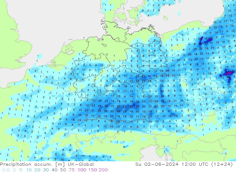 Precipitation accum. UK-Global Su 02.06.2024 12 UTC