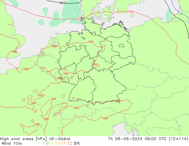 High wind areas UK-Global Čt 06.06.2024 06 UTC