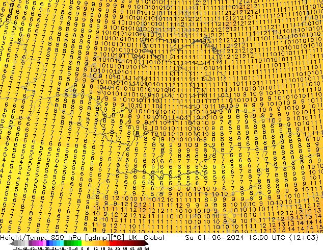 Geop./Temp. 850 hPa UK-Global sáb 01.06.2024 15 UTC