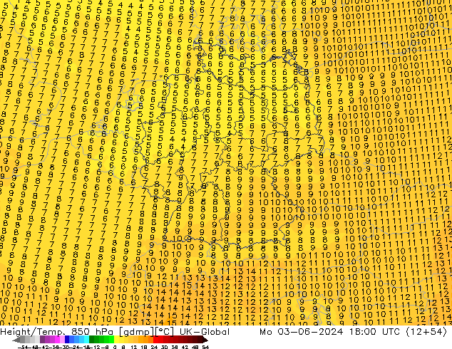 Height/Temp. 850 hPa UK-Global lun 03.06.2024 18 UTC