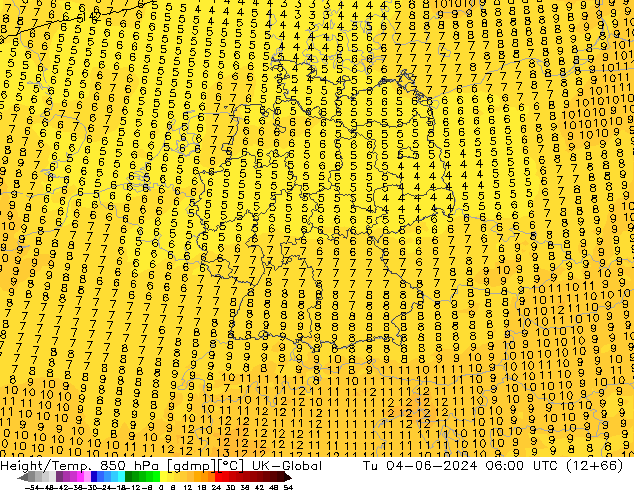 Height/Temp. 850 hPa UK-Global wto. 04.06.2024 06 UTC