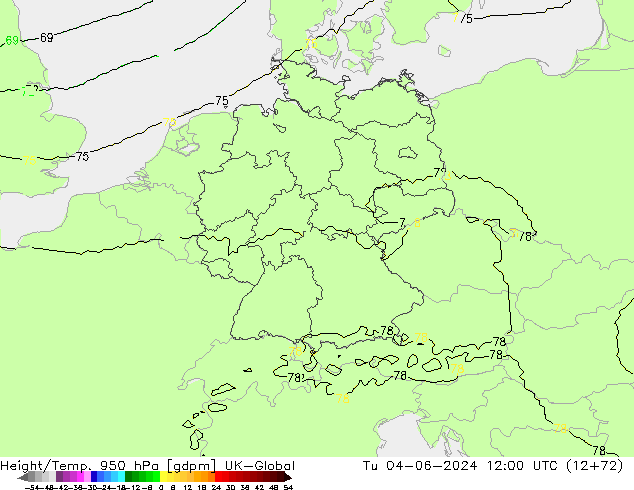 Hoogte/Temp. 950 hPa UK-Global di 04.06.2024 12 UTC